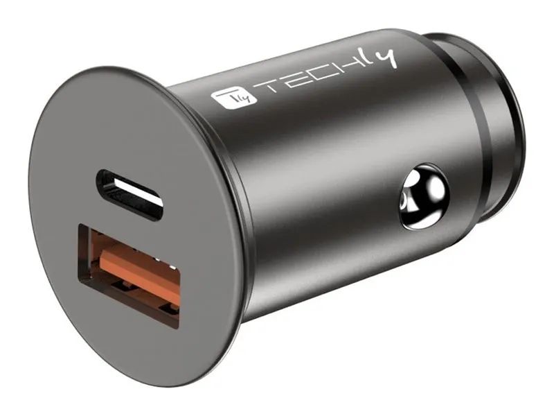 Techly Auto-Netzteil - 38 Watt - 3 A - Fast Charge 3.0 - 2 Ausgabeanschlussstellen (USB, 24 pin USB-C)