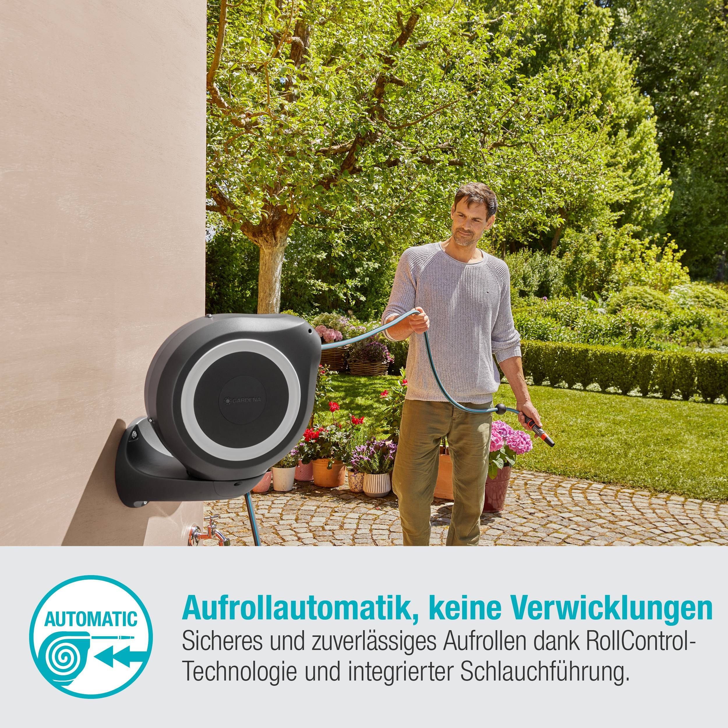 Gardena Wand-Schlauchbox RollUp M, 20 m, weiß Open-Box