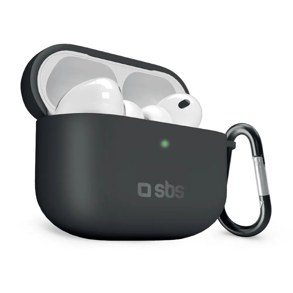 SBS Silikon-Schutzhülle für AirPods Pro 3 mit Karabiner, schwarz