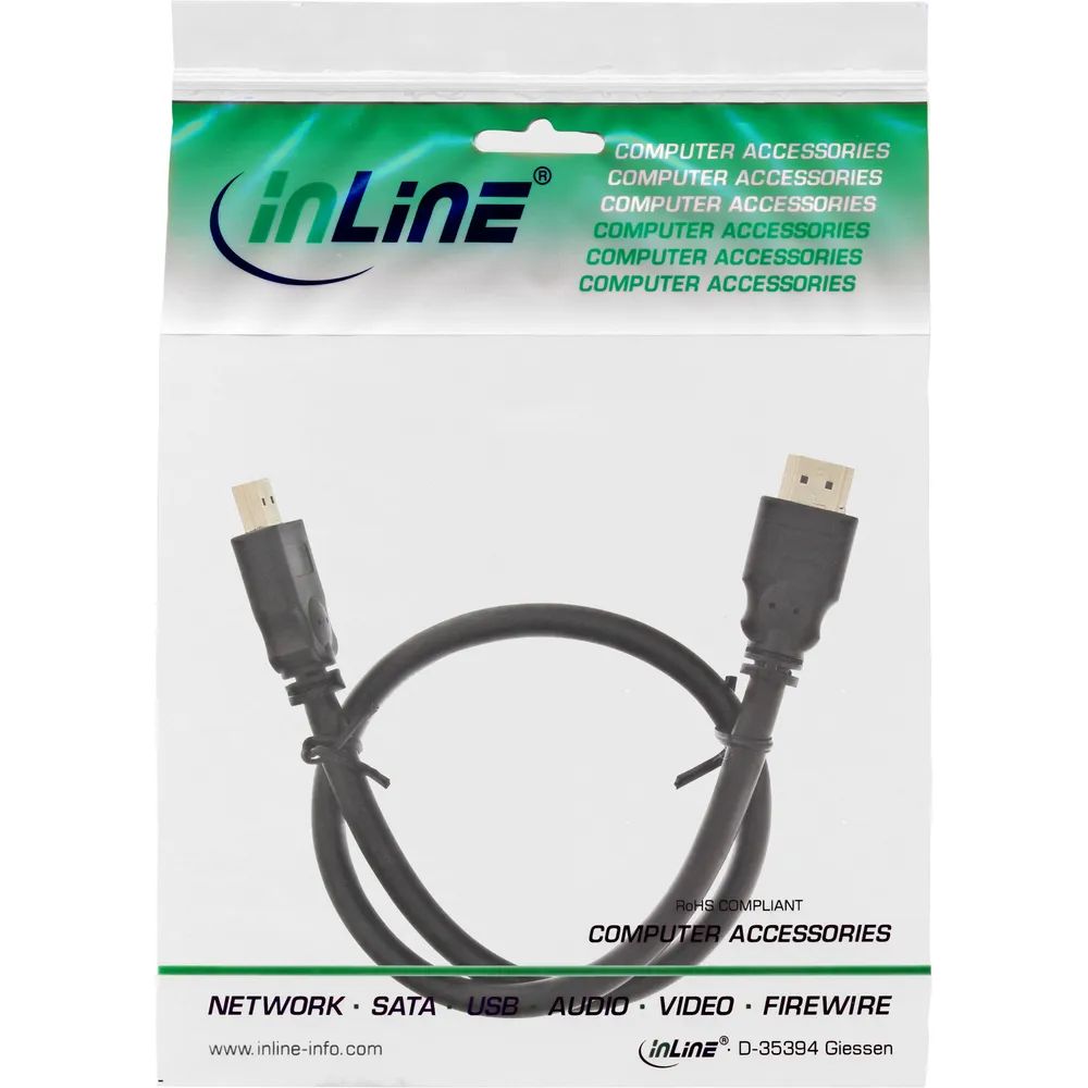 InLine HDMI Kabel - HDMI-High Speed - ST / ST - verg. Kontakte - schwarz - 0,5m