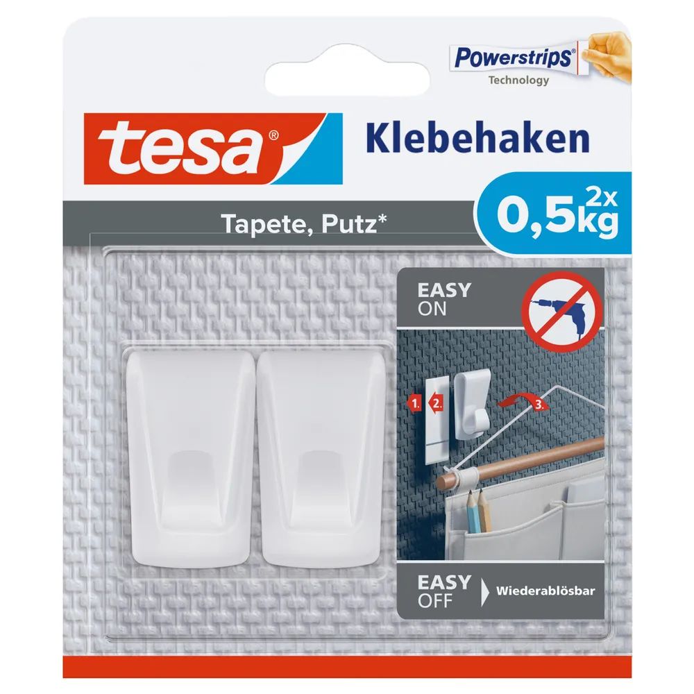 Tesa 77780 - Indoor - Hilfshaken - Weiß - Klebestreifen - 0,5 kg - Putz