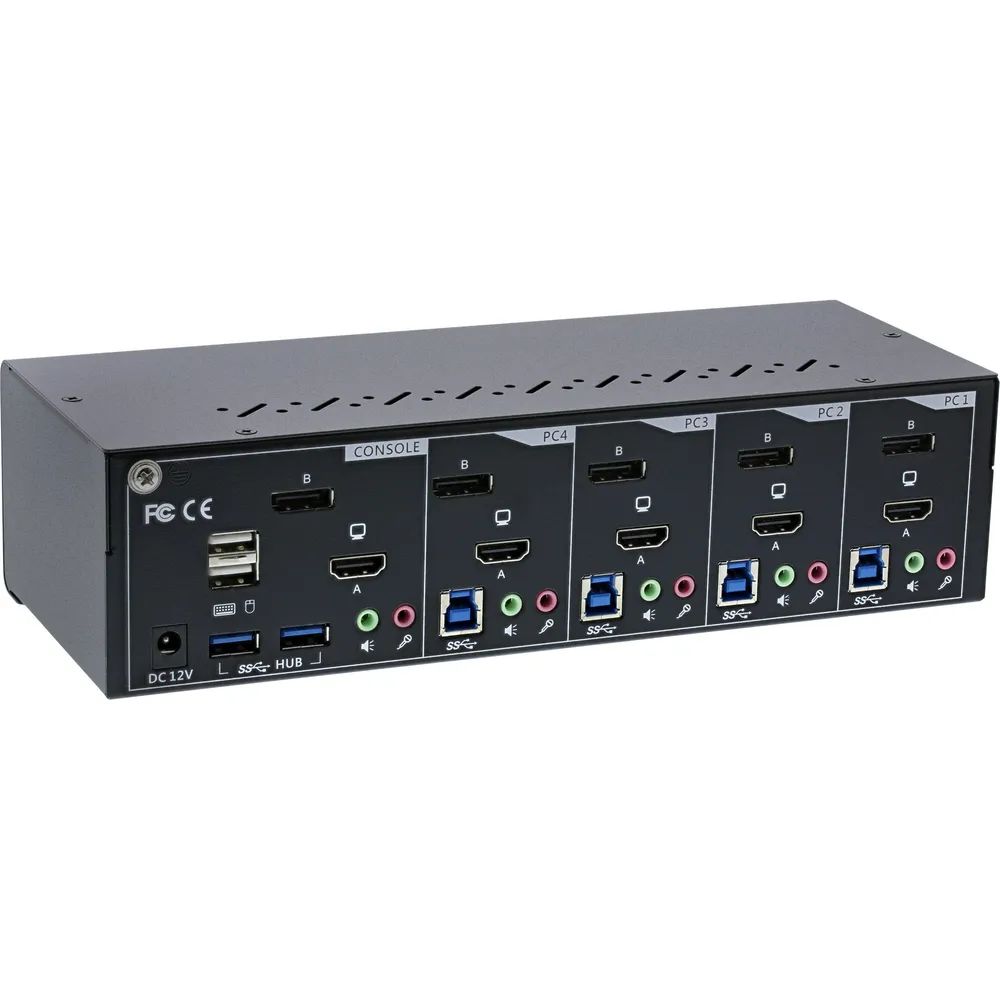 InLine KVM Desktop Switch - 4-fach - Dual Monitor - DP + HDMI - 4K - USB 3.0 - Audio