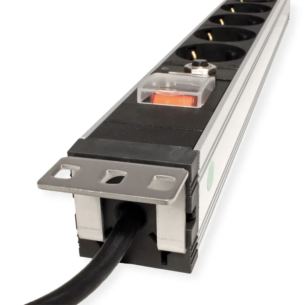 VALUE 19-Zoll-Steckdosenleiste 7fach mit Überlastschutz, 1 HE, Schutzkontakt-Stecker, 2,8 m