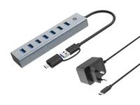 Conceptronic USB 3.0 Hub with Power Adapter - 5Gbps - USB-a x 7