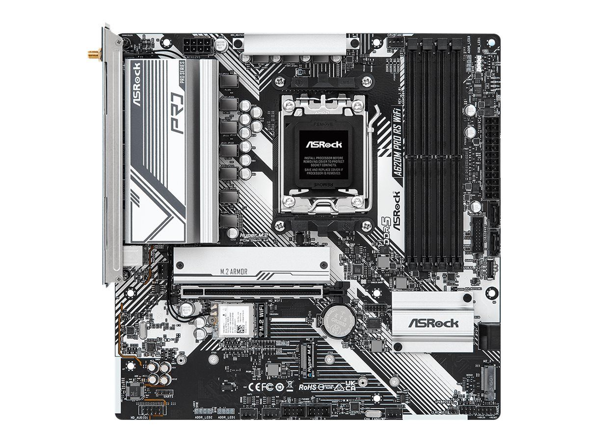 ASRock A620M PRO RS WIFI - Motherboard - micro ATX - Socket AM5 - AMD A620 Chipsatz - USB 3.2 Gen 1, USB-C 3.2 Gen 1 - Gigabit LAN, Wi-Fi 6 - Onboard-Grafik (CPU erforderlich)