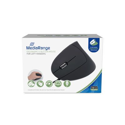 MediaRange Wired 6-Button Ergonomic Mouse left-handers black