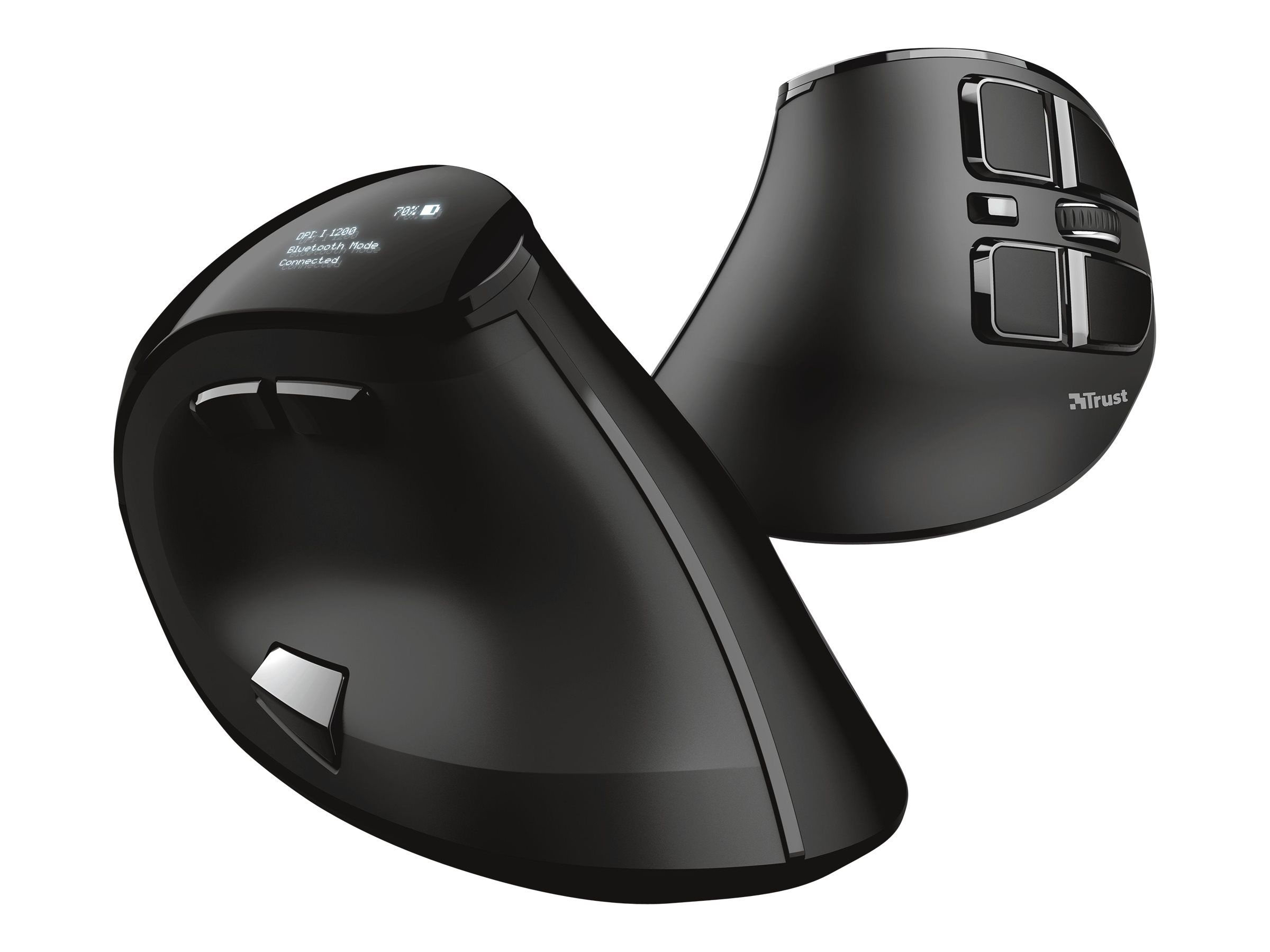 Trust Voxx - Vertikale Maus - ergonomisch - Für Rechtshänder - optisch - 9 Tasten - kabellos - Bluetooth, 2.4 GHz - kabelloser Empfänger (USB)