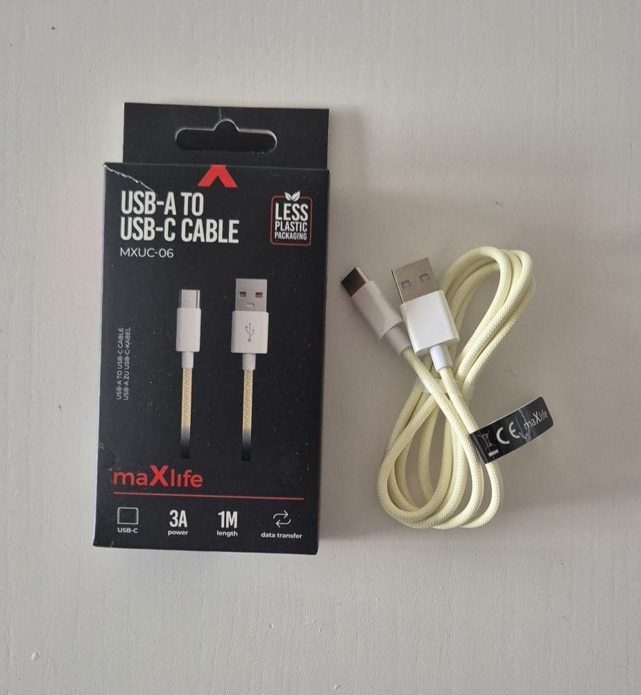 MAXLIFE USB-A/USB-C Nylon Kabel 1m gelb