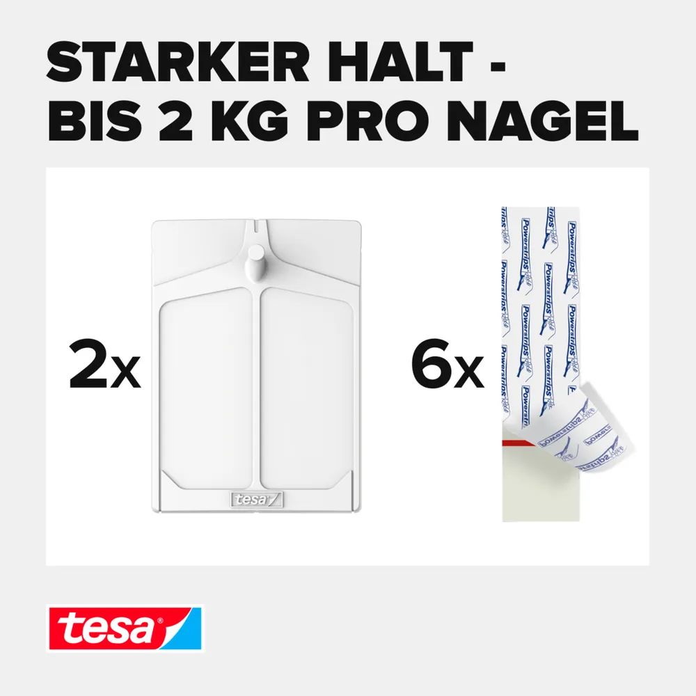 tesa® Klebenagel Tapeten & Putz 2kg, 3er-Pack, verstellbar & wiederverwendbar