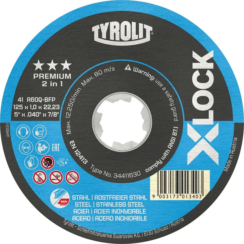 TYROLIT X-LOCK Trennscheibe Stahl/Inox gerade Premium*** 125 x 1.0 mm