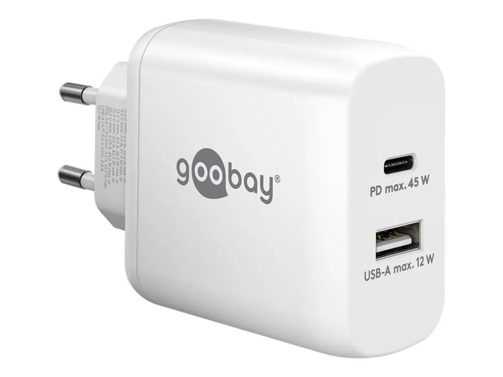 Goobay Netzteil - GaN - 45 Watt - 3 A - PD - 2 Ausgabeanschlussstellen (USB, USB-C)