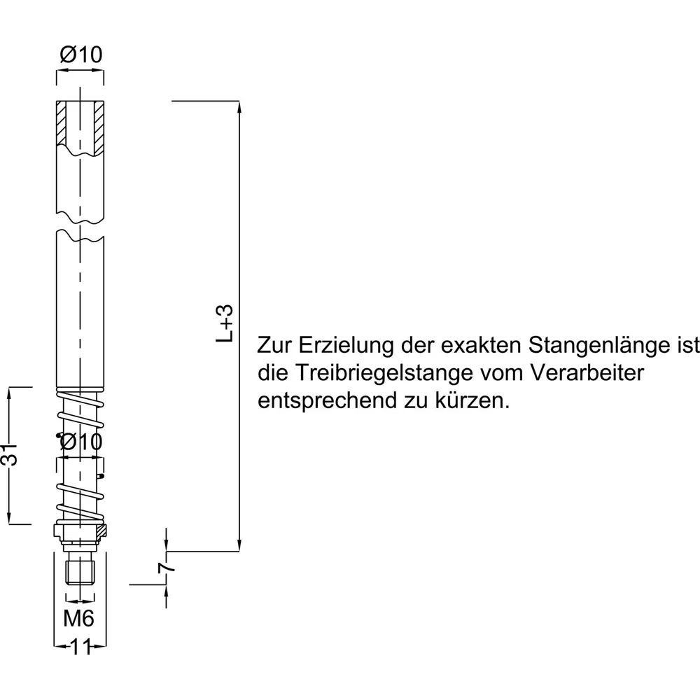 BMH Treibriegelstange 1109, 1500 mm, mit Feder für oben u. unten, Stahl verzinkt
