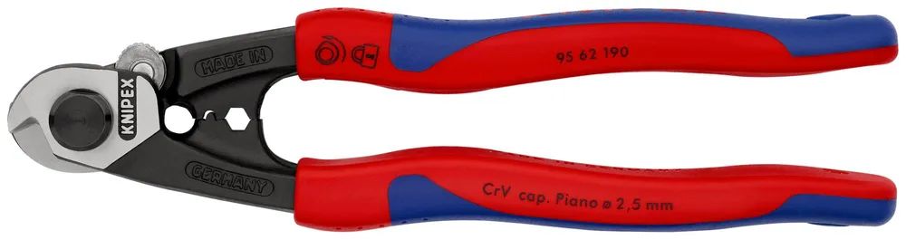 KNIPEX 95 62 190 Drahtseilschere geschmiedet mit Mehrkomponenten-Hüllen 190 mm