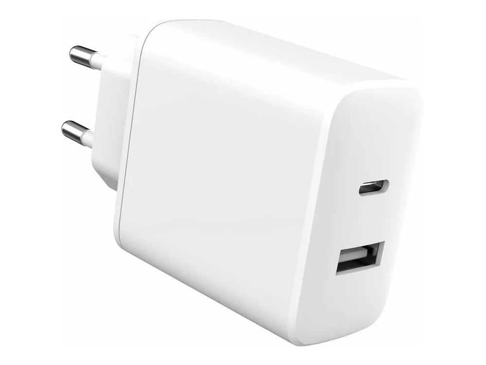 eSTUFF INFINITE - Netzteil - 100 % recycelter Kunststoff, EU-Stecker - 32 Watt - 3 A - PD 3.0, Apple Fast Charge, QC 3.0 - 2 Ausgabeanschlussstellen (USB Typ A, 24 pin USB-C)