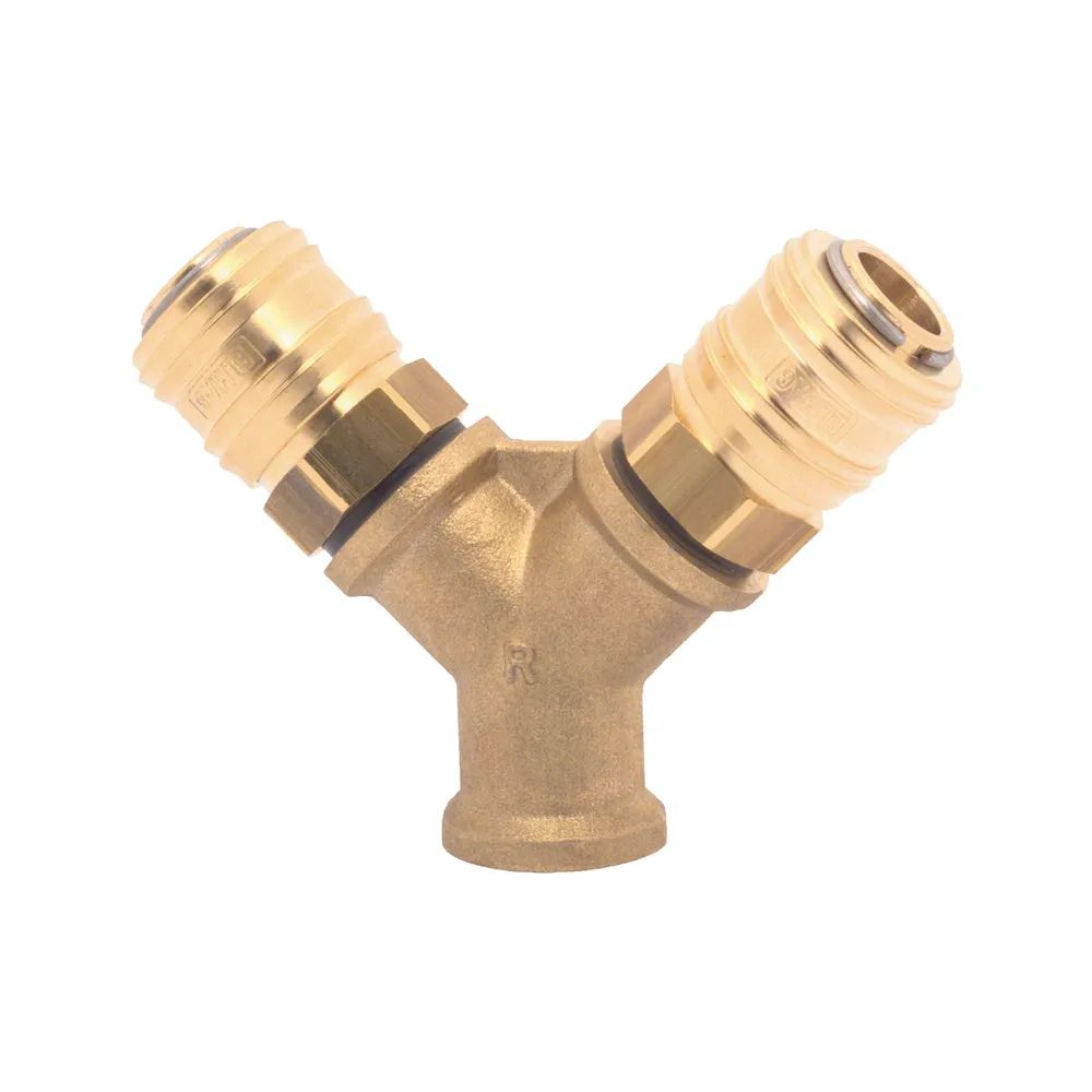 ELMAG Entwicklungs und Handels GmbH 23501 Werkzeuge Druckluft Verteiler Messing mit IG 3/8 und 2 Euro Kupplungen