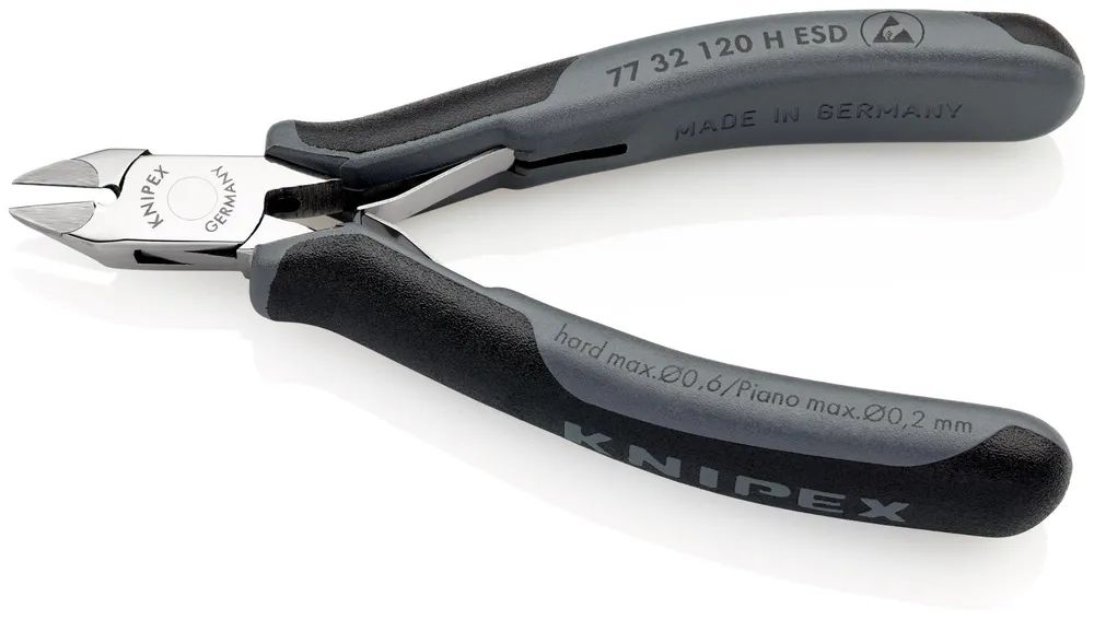 KNIPEX Elektronik-Seitenschneider mit eingesetzter Hartmetallschneide ESD mit Mehrkomponenten-Hüllen 120 mm
