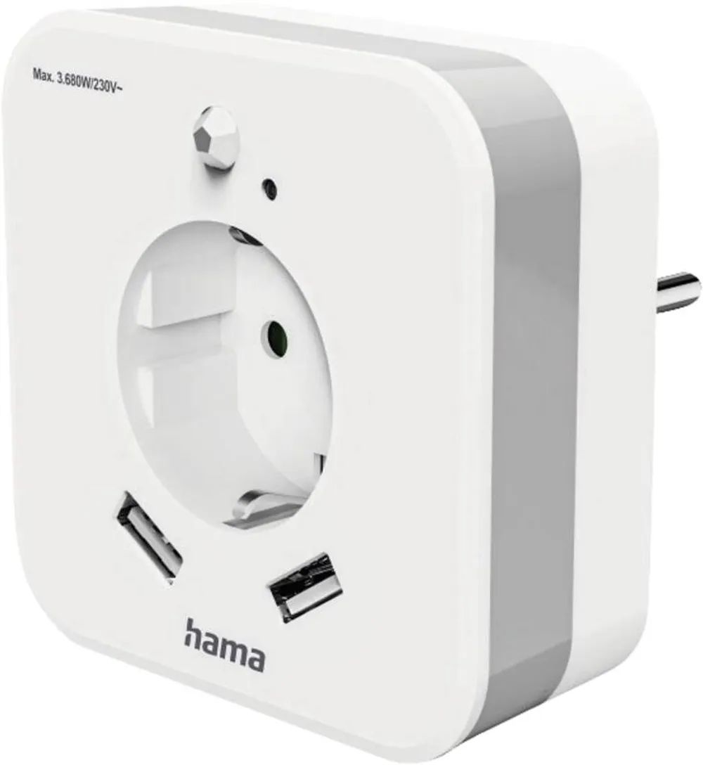 Hama LED-Nachtlicht mit Steckdose, 2 USB-Ausgänge, Bewegungsmelder, Lichtsensor