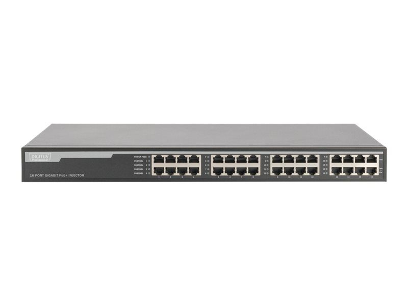 DIGITUS 16-Port 10G Ethernet PoE+ Injektor, 802.3at, 250 W