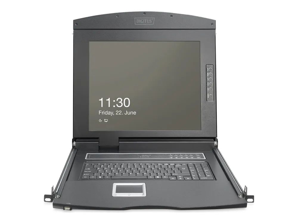 DIGITUS Modulare HD LCD KVM Konsole mit 19" TFT, 16-Port VGA KVM Anschluss, Touchpad, deutsches Tastaturlayout