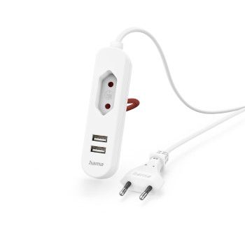 Hama USB-Netzteil mit 1,9 m langem Kabel und Eurobuchse, 2x USB-A, Weiß