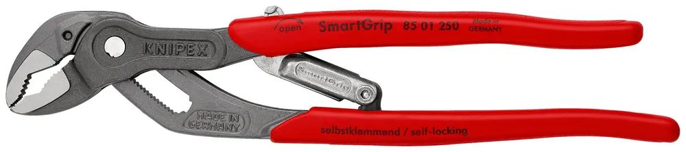 KNIPEX SmartGrip® Wasserpumpenzange mit automatischer Einstellung mit Kunststoff-Hüllen grau atramentiert 250 mm