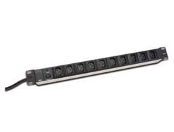 DIGITUS Steckdosenleiste mit Aluminiumprofil, 10-fach, 2 m Zuleitung IEC C14 Stecker