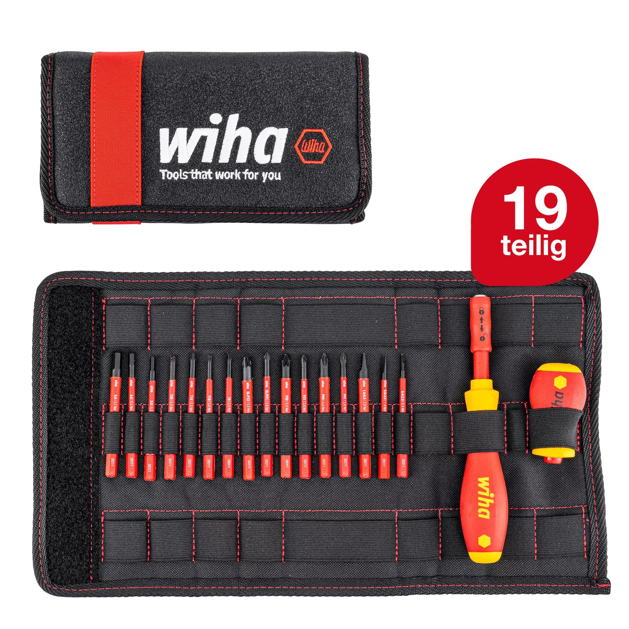 Wiha Schraubendreher und Bit Set slimVario® gemischt 19-tlg. inkl. Falttasche