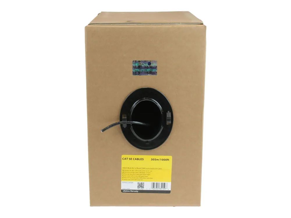 StarTech.com 1000 ft Bulk Roll of Black CMR Cat5e Solid UTP Riser Cable - Cat 5e Riser Cable - Cat.5e CMR Ethernet Cable - 24 AWG - Black (WIR5ECMRBK)