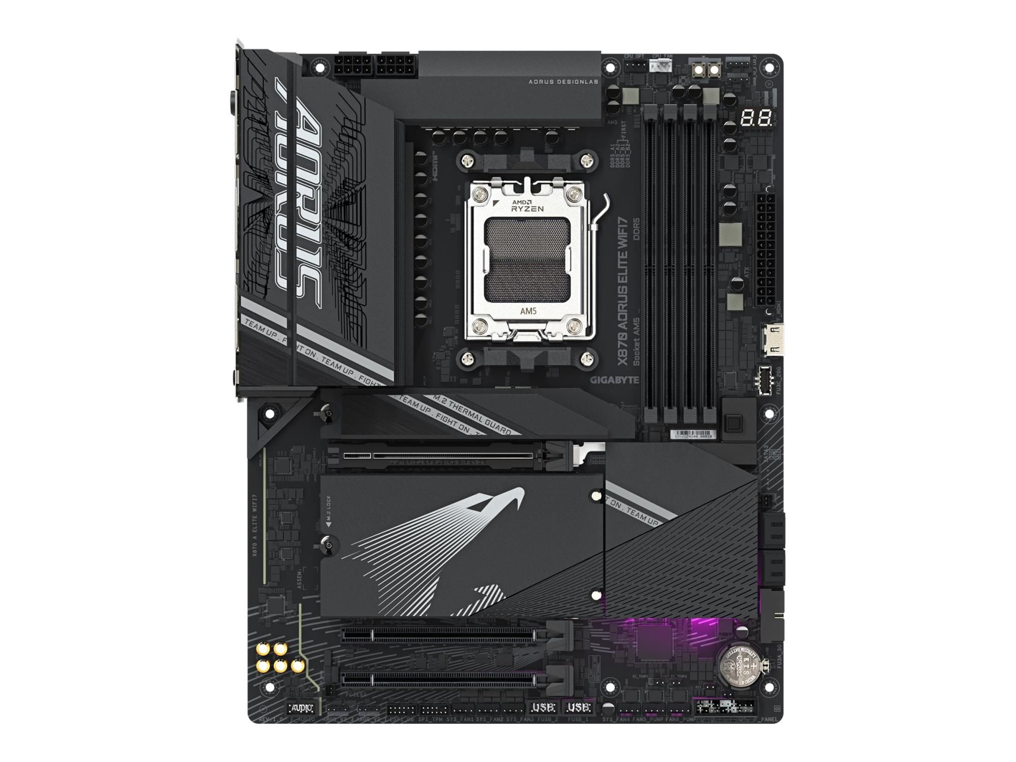 Gigabyte AORUS X870 ELITE WIFI7 - Motherboard - ATX - Socket AM5 - AMD X870 Chipsatz - USB-C 3.2 Gen 2x2, USB4, USB 3.2 Gen 1, USB 3.2 Gen 2 - 2.5 Gigabit LAN, Bluetooth, Wi-Fi 6 - Onboard-Grafik (CPU erforderlich)