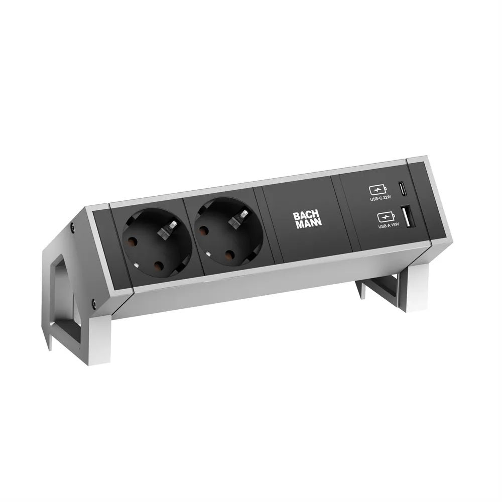 Bachmann DESK 2 - Steckdosenleiste - included mounting bracket - Wechselstrom 250 V - Eingabe, Eingang GST18 - Ausgangsanschlüsse: 2 (24 pin USB-C, USB, 2 x CEE 7/3)