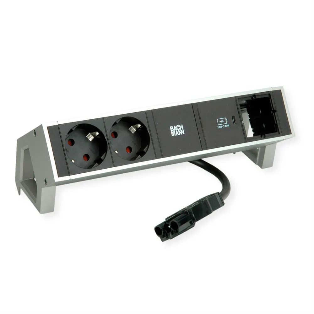 BACHMANN DESK2 2xSchutzkontakt USB C, USB Charger 30W 1xABD 0,2m GST18 INOX