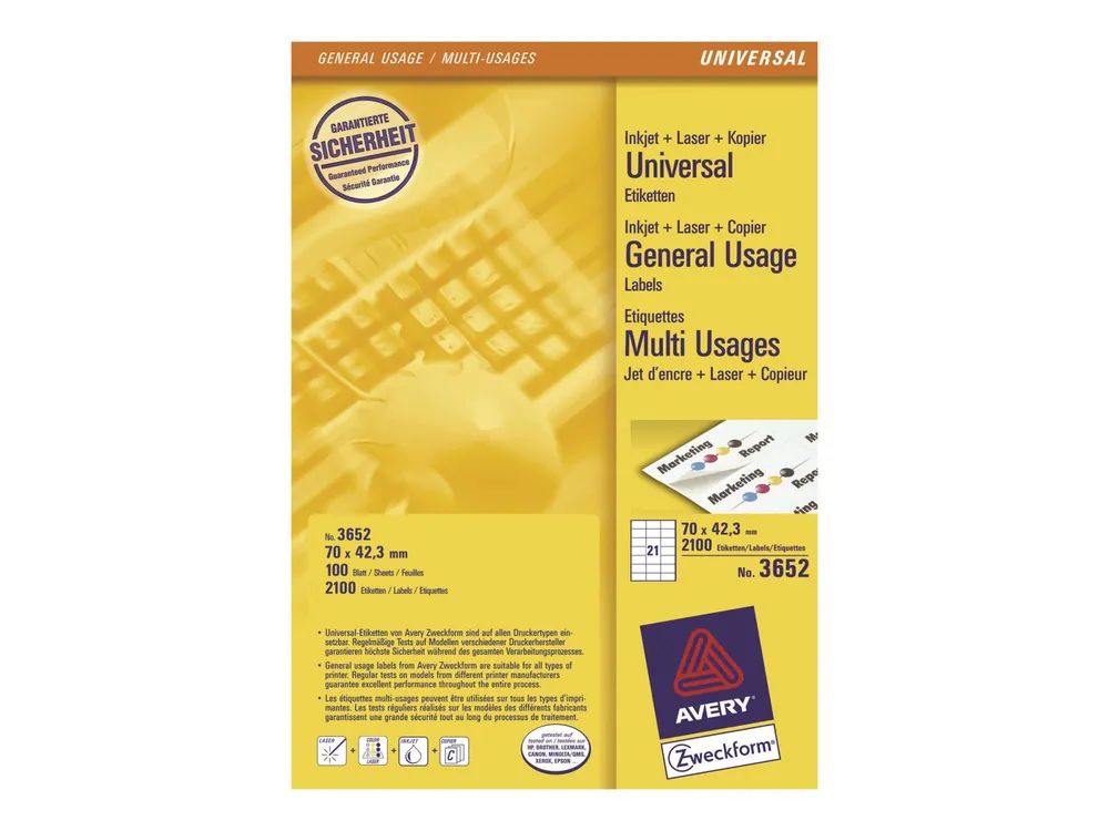 Avery Zweckform Avery - Etiketten - 2100 Etikett(en) - 42.3 x 70 mm