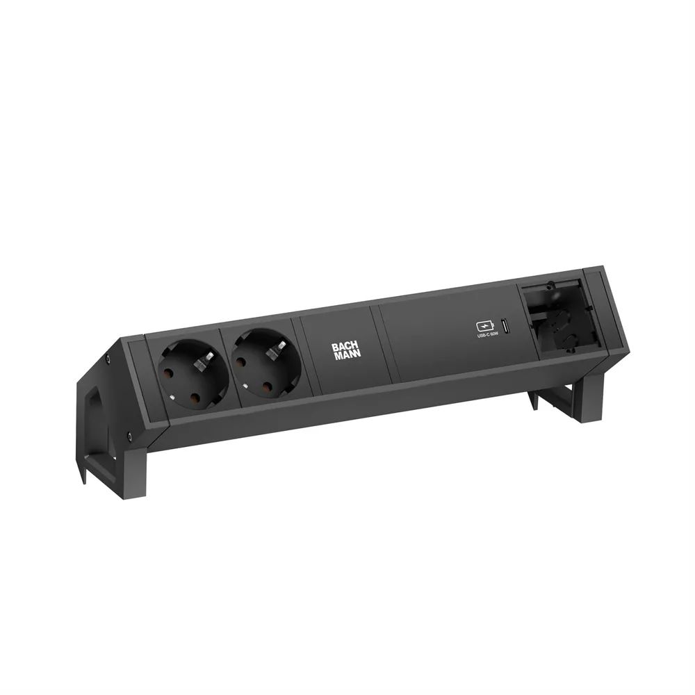 BACHMANN DESK2 2xSchutzkontakt USB C, USB Charger 60W 1xABD 0,2m GST18 Schwarz