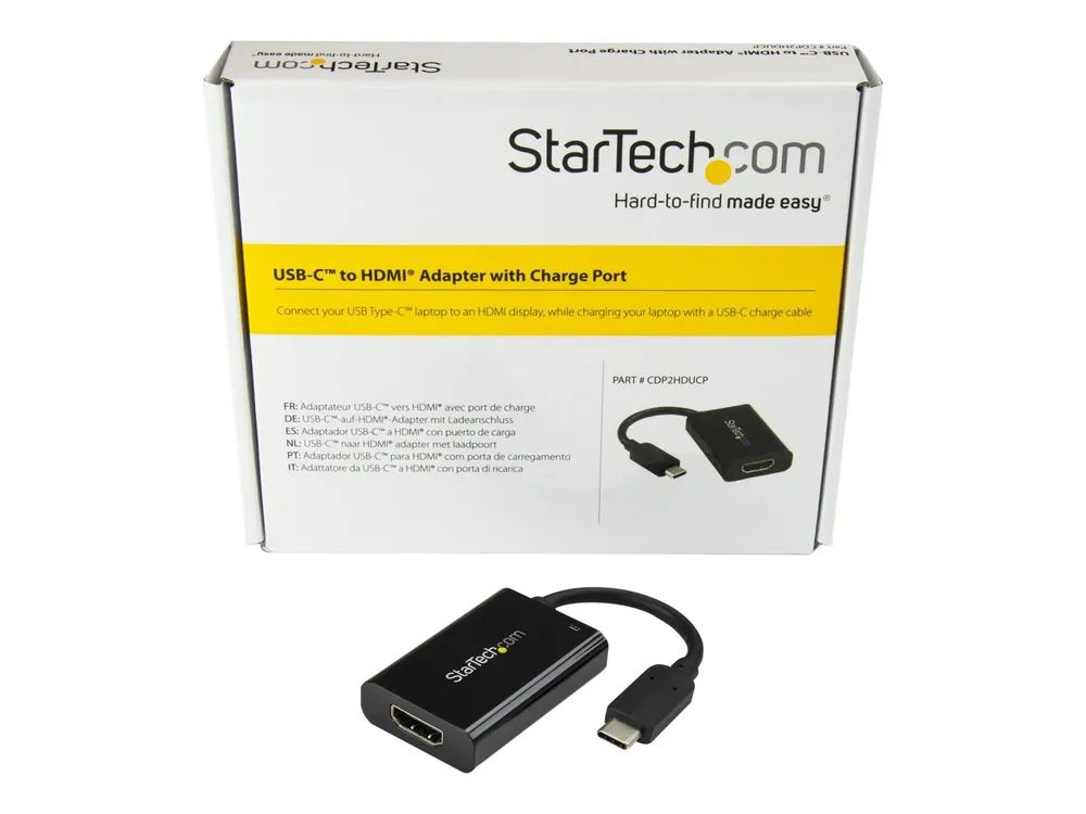 StarTech.com USB C to HDMI 2.0 Adapter with Power Delivery, 4K 60Hz USB Type-C to HDMI Display/Monitor Video Converter, 60W PD Pass-Through Charging Port, Thunderbolt 3 Compatible, Black - USB-C Display Adapter (CDP2HDUCP)
