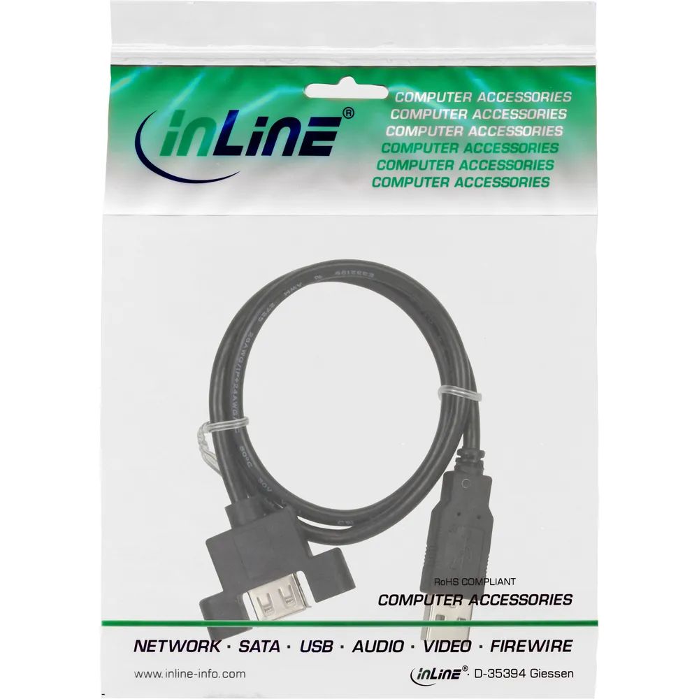 InLine USB 2.0 Anschlusskabel - Stecker A auf Einbaubuchse A - 0,60m