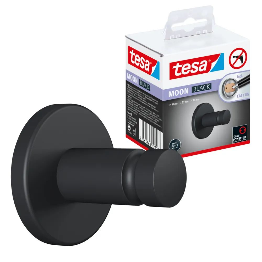 Tesa MOON BLACK - Drinnen - Handtuchhaken - Schwarz - Metall - Rund - 37 mm