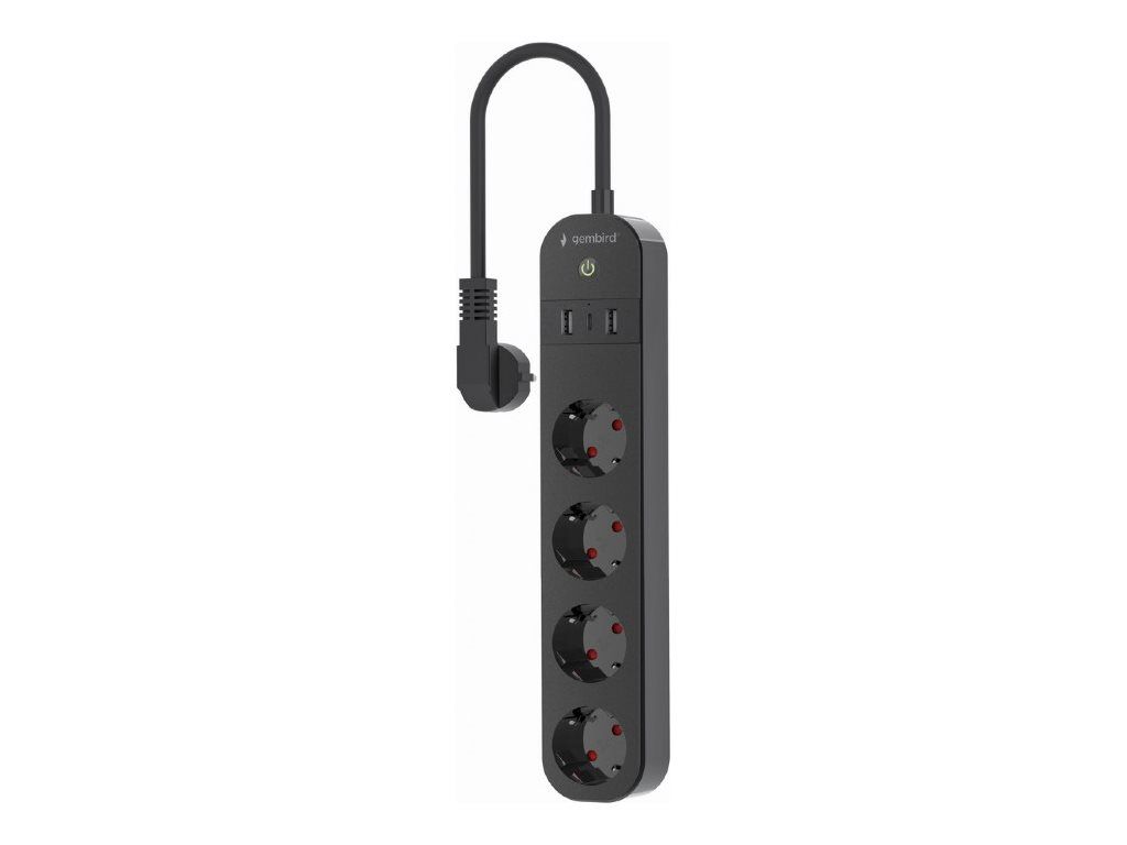 Gembird TSL-PS-S4U-01 - Smart Power-Steckdosenleiste - Wechselstrom 230 V - 3680 Watt - Wi-Fi - Eingabe, Eingang Typ F - Ausgangsanschlüsse: 4 (Typ F, 2 x USB, 24 pin USB-C)
