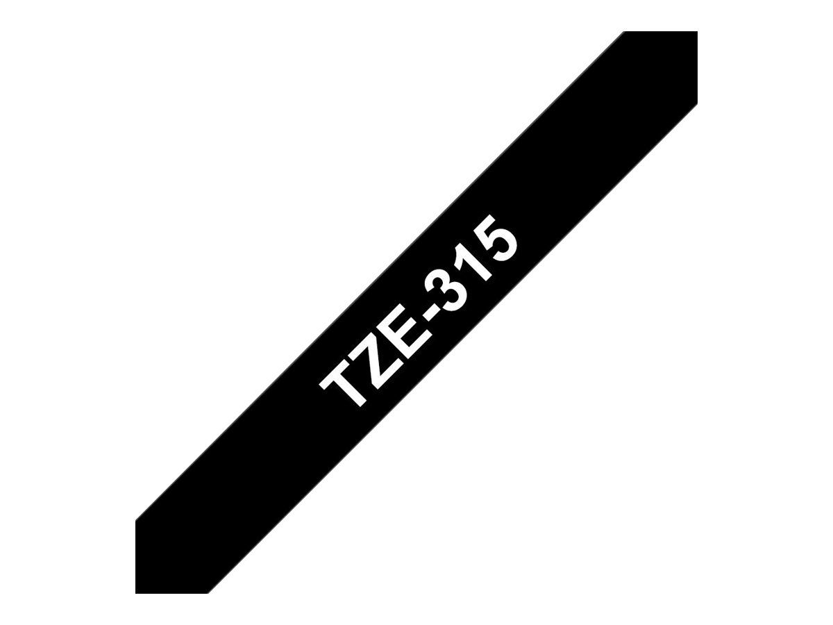 Brother TZe-315 - Standard-Klebstoff - Weiß auf Schwarz - Rolle (0,6 cm x 8 m)