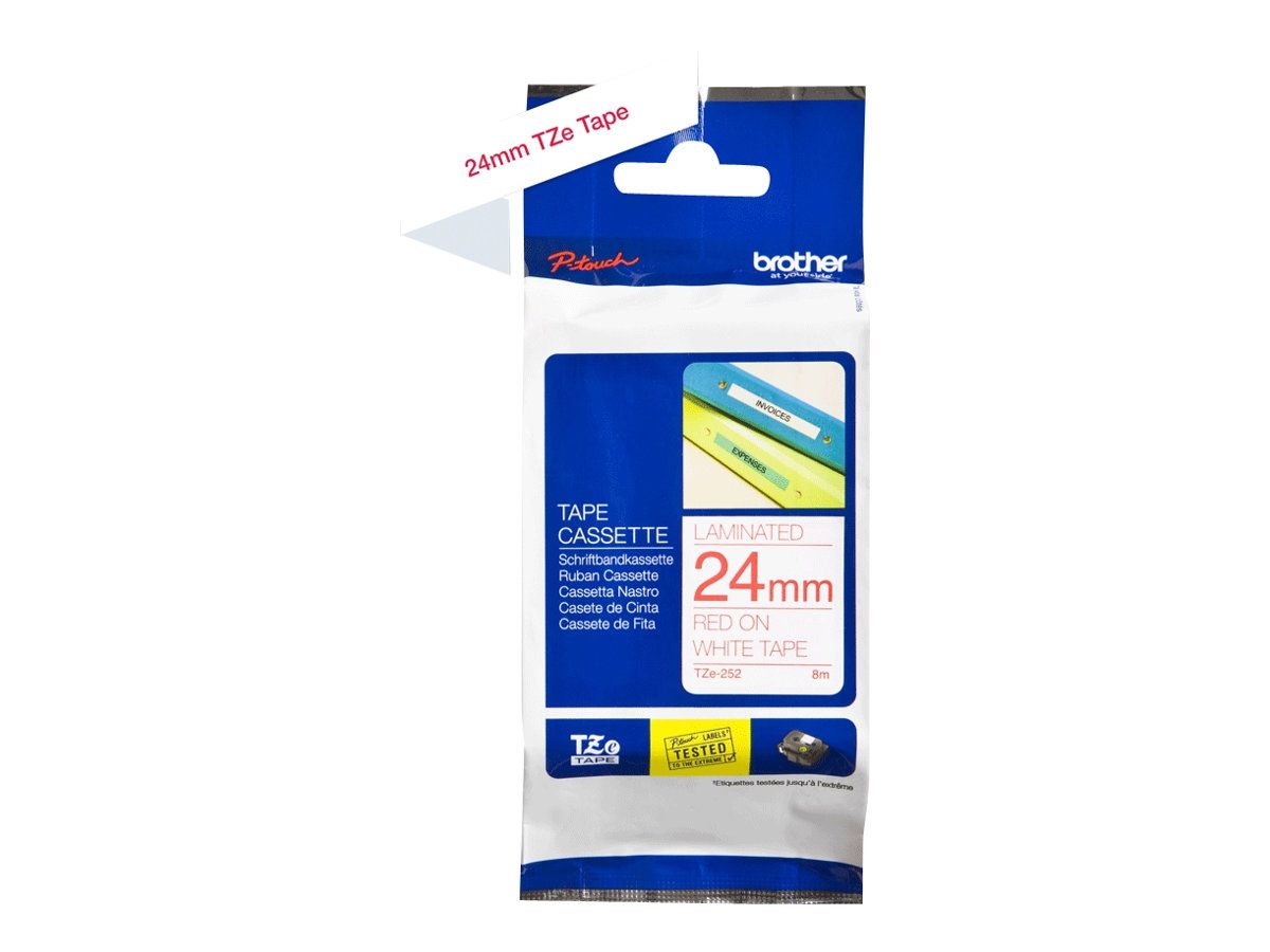 Brother TZe-252 - Standard-Klebstoff - Rot auf Weiß - Rolle (2,4 cm x 8 m)