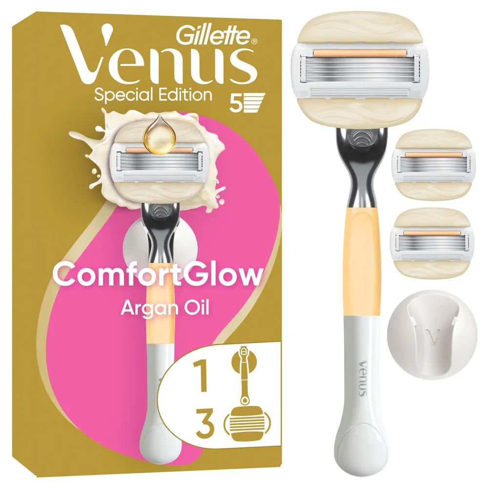 Gillette Venus Pro Comfortglide Arganöl Rasierapparat mit 3 Klingen + Duschhänger