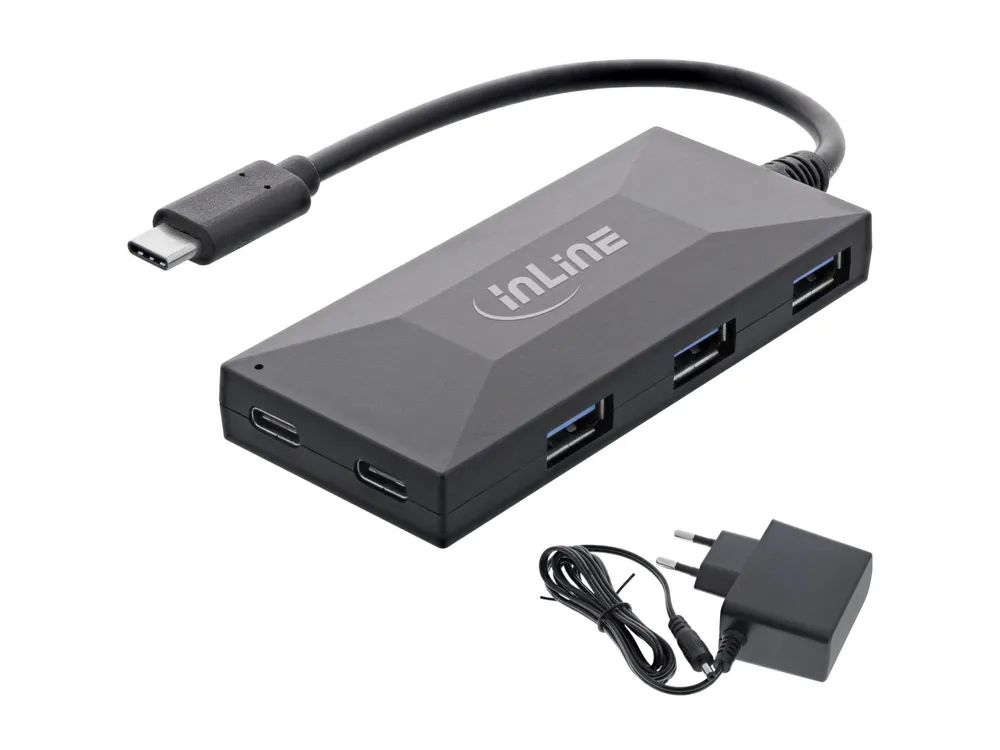 InLine USB 3.2 Gen.1 Hub - USB-C zu 2x USB-C & 3x USB-A - mit Netzteil