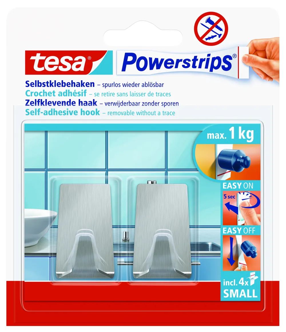 tesa® Powerstrips® Haken S, rechteckig, Metalloptik