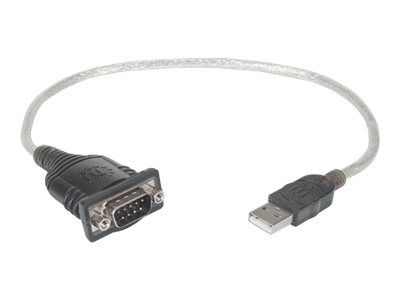 Manhattan USB-A to Serial Converter cable, 45cm, Male to Male, Serial/RS232/COM/DB9, Prolific PL-2303RA Chip, Black/Silver cable, Three Year Warranty, Blister - Kabel USB / seriell - USB (M)