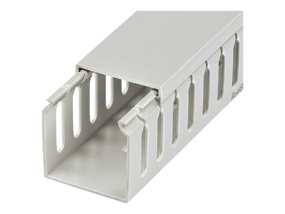 StarTech.com Open Slot Cable Management Raceway with Cover, 2"(50mm)W x 2"(50mm)H, 6.5ft(2m) length, 1/4"(8mm) Slots, PVC Network Cable Hider/Wall Wire Duct, Max 80 Cables, UL Listed