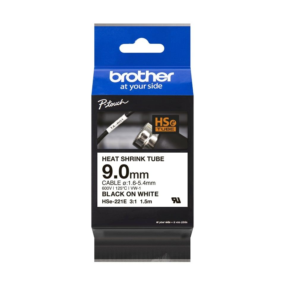 Brother HSe-221E - Schwarz auf Weiß - Roll (0,9 cm x 1,5 m)