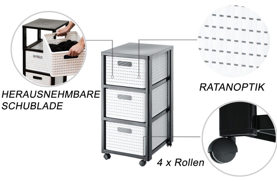 Rotho Tower 3 x A4 mit Rollen COUNTRY