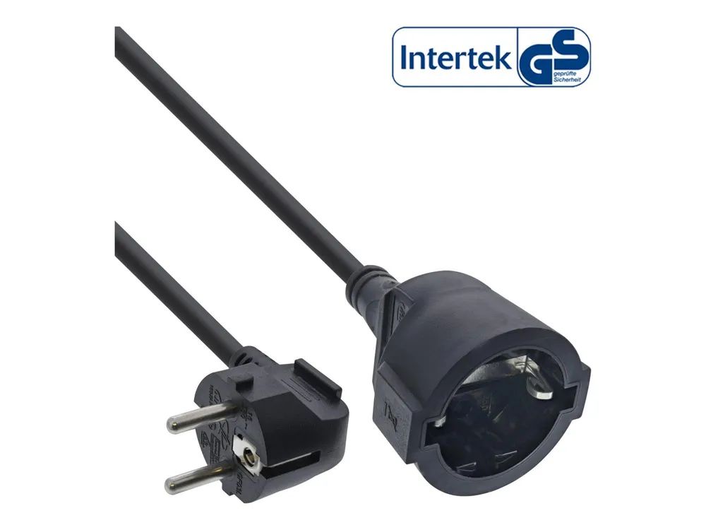 InLine Strom-Verlängerung Schutzkontakt Stecker gewinkelt/Buchse - schwarz - 1,5m
