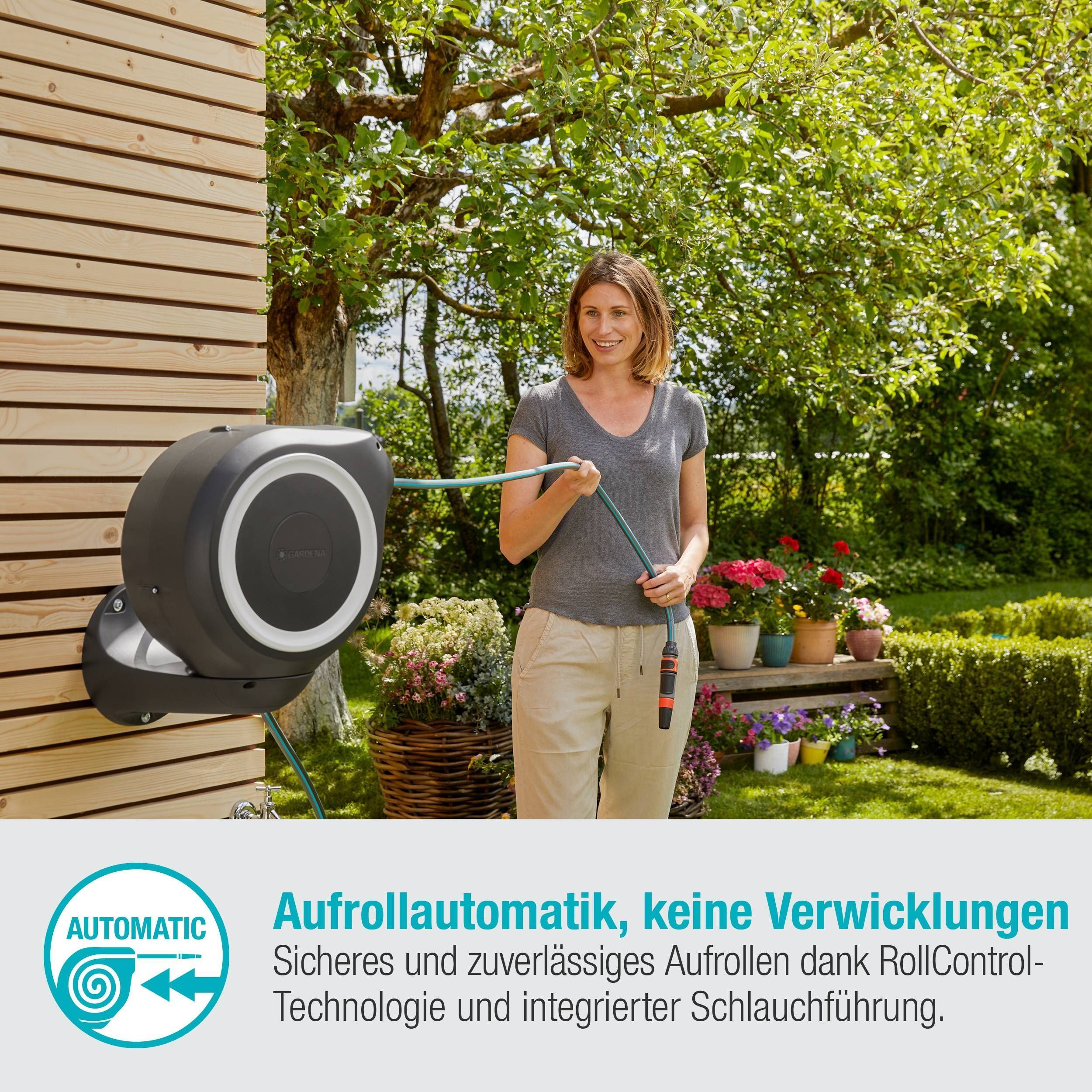 Gardena Wand-Schlauchbox RollUp S, 15 m, weiß