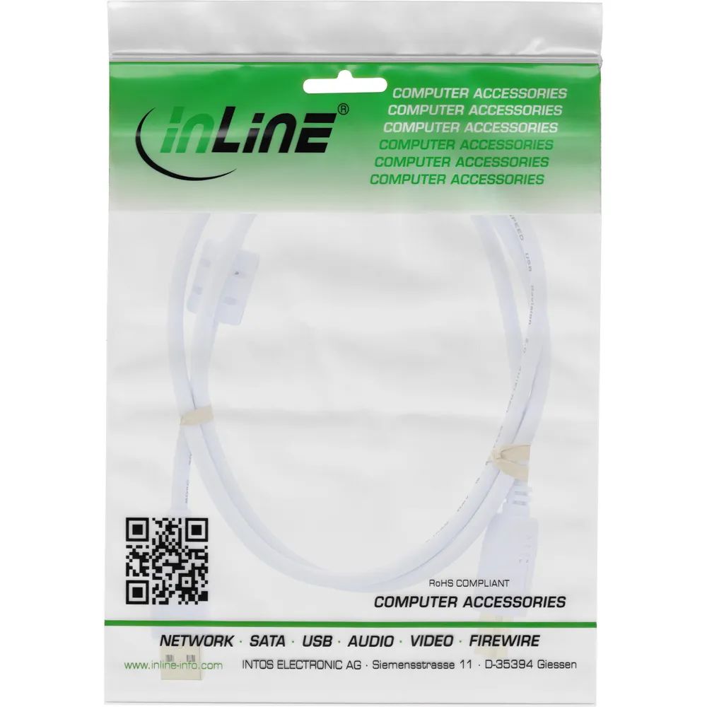 InLine USB 2.0 Kabel - A an B - weiß / gold - mit Ferritkern - 5m