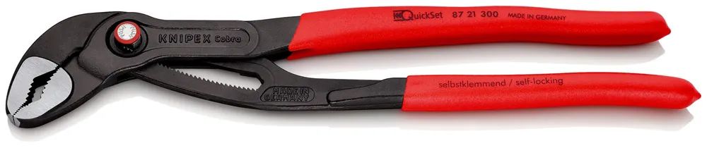 KNIPEX Cobra® QuickSet Hightech-Wasserpumpenzange mit rutschhemmendem Kunststoff überzogen grau atramentiert 300 mm